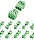 3 Pin 3.81mm Pitch Screw Terminal Block Connector Pack Of 10 Sets Pluggable PCB Mount No Soldering Needed displayed on white background