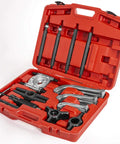 Open case of Beefy 10 Ton Hydraulic Gear Puller and Bearing Jaw Separator Set Kit for automotive and industrial use.