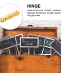 12 Pack 90 Degree Antique Flush Hinges Heavy Duty Small Butt Hinges For Wooden Jewelry Boxes Cabinets And Doors Hardware With Screws Built Tough Rust Resistant Easy Open And Close, shown on signage and box