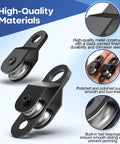 Top Shelf Heavy Duty Black Pulley Block System Featuring Single And Double Wheels, No Sweat Rope Replacement For Farm Gates Garage Lifts And Towing Gear - close-up of polished metal pulleys with black finish.