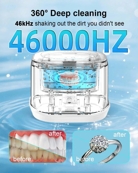 Ultrasonic Retainer Cleaner 46kHz 2-in-1 Jewelry and Dental Cleaning Machine, Deep Clean Pod with before and after results