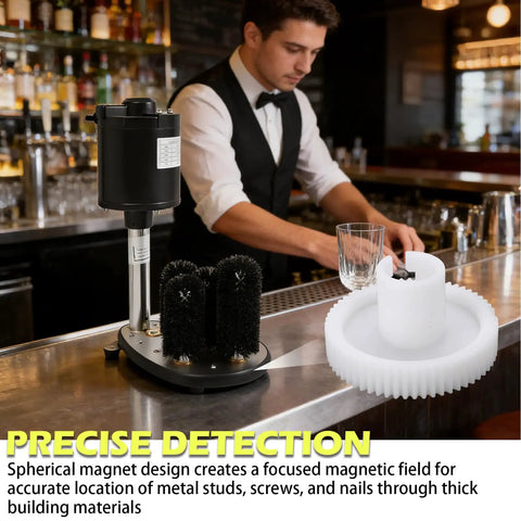 Replacement Gear Set For A Series Upright Glass Washer 6 Pack White Plastic Gears shown at a bar with washing station