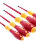 Five Piece 1000 Volt Insulated Slotted And Phillips Screwdriver Set With SoftFinish Cushioned Grips Pro Electrician Grade Individually Tested To 10000 V AC For Safer Live Wiring