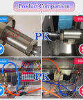 Product comparison of Boss Grade Heavy Duty Double Head Pneumatic Bottle Filler with smooth stainless steel and internal parts