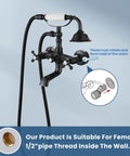 Wall Mount Bathtub Faucet With Telephone Handheld Sprayer, Dual Hot And Cold Mixer, Cross Handles, Oil Rubbed Bronze detail.
