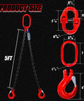 Heavy Duty Double Leg Chain Sling With Grab Hooks, 5 Foot Length And Five Sixteenth Inch Chain, Lifting Up To Three Tons, G80 Alloy