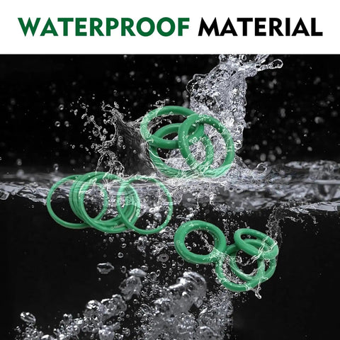 Green O-rings submerged, showcasing water resistance, 270Pcs O Ring Kit For Car A C And Plumbing, Pro Grade Repair Kit, NBR Rubber Seals