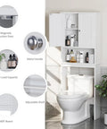 Top Shelf Over The Toilet Storage Cabinet, Slick Bathroom Space Saver Stand With Adjustable Rack And Open Cubby, Moisture Resistant White Finish, Sweet Home Upgrade with magnetic door, metal handle, and sleek design.