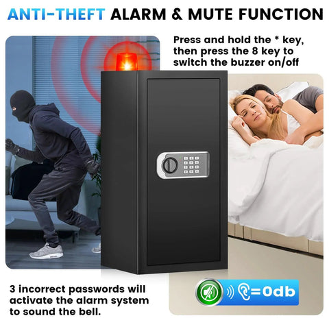Huge 6.0 Cuft Home Safe Box with Fireproof Waterproof Bag Digital Security Safe With Programmable Keypad Smart Alerts and Mute Mode Anti Theft.