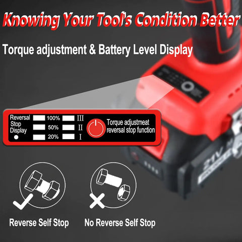Beast 21V Cordless Impact Wrench With Brushless Motor Half Inch Drive torque adjustment and battery display