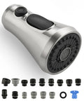 Universal Kitchen Faucet Head Replacement In Brushed Nickel with 17 adapters showing smooth spray action and sturdy design.