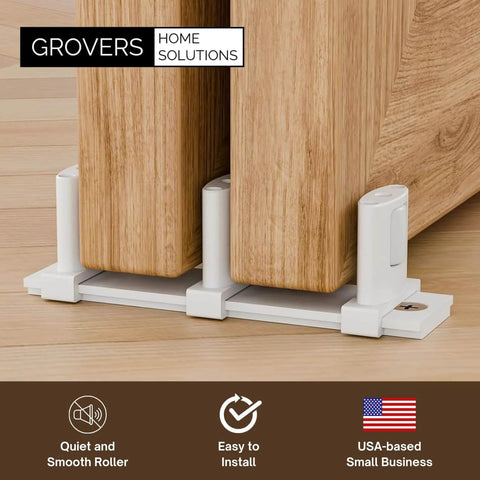 Sliding Closet Door Floor Roller Guide With Adjustable Width Three-Roller System For Bypass Doors, Easy Install, White Finish, Durable Track Support For Smooth, Centered Door Movement