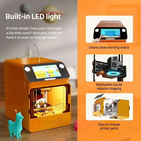 Kid Safe Mini 3D Printer With Enclosed Design, One Click Printing, WiFi And App Control, features built-in LED light and touchscreen.