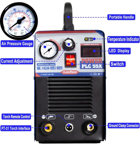Dual Voltage Plasma Cutter 55 Amp PLC55 IGBT Inverter Portable 110V 220V Air Cut Tool For Metal Half Inch Clean Cut With Intelligent Digital Display Fast Cutting Lightweight No Fuss On The Go For DIY And Pro Workshops