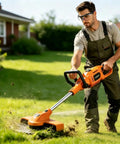 Man using Anti Fog Scratch Resistant Safety Goggles With UV400 Lens Coating And HD Optics while trimming grass in yard.