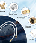 Hydraulic Steering Bleed Kit For Boats With Leak-Proof Cap And Quick-Connect Bottle Thread, durable brass and clear tubes visible