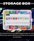 Storage box of the 120 Piece Car Fuse Kit With Puller Tool Color Coded Fuses 35A Through 2A For Easy Wiring Protection