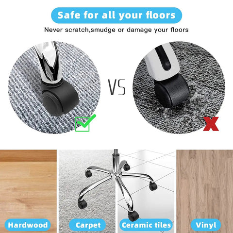 Diagram showing Replacement Office Chair Caster Wheels Set Of 5 For Hardwood Floors And Carpet, highlighting floor compatibility