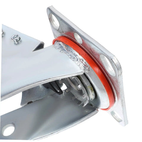Heavy Duty Swivel Caster Bracket With Parking Brake, close-up view of silver steel bracket with orange rubber detail.