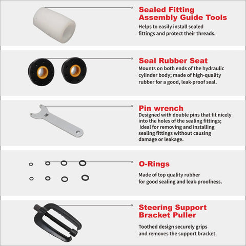 Front Mount Hydraulic Steering Seal Kit With Pin Wrench HS5157 For HC5345 And Related SeaStar Cylinders Bleed Kit Included components