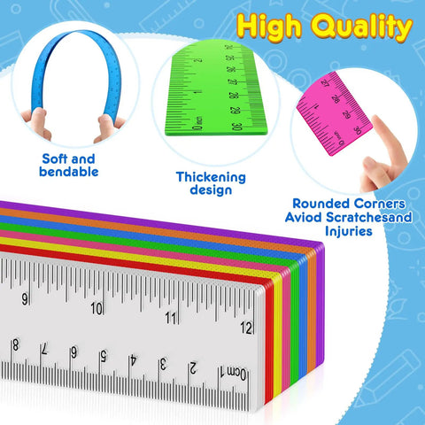 32 Pack Clear Plastic Rulers 12 Inch Bulk For Classroom Use With Inches And Centimeters Transparent Assorted Color Rulers