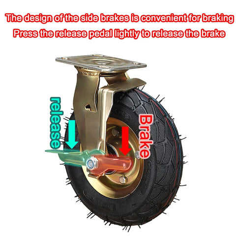Heavy Duty Air Filled Rubber Caster Wheels Set With Swivel Fixed And Brake Options For Carts Workbenches And Furniture