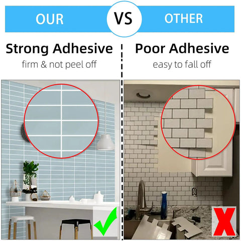 Comparison of Airy Blue Peel And Stick Kitchen Backsplash Upgrade With Easy Install Large 12x12 Subway Tile Look against competitor