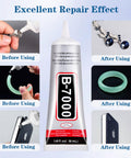 Clear B7000 Glue Kit With Precision Tip 110Ml All In One Multipurpose Adhesive for Rhinestones Crafts Fabric Shoes Jewelry Making Nail Art DIY Makeup No Mess Easy Applicator Tools Included shown repairing jewelry and electronics