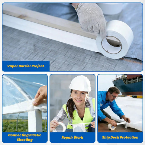 Heavy Duty Vapor Barrier Tape, Three Rolls Of Four Inches By One Hundred Eighty Feet, used for vapor barrier project and plastic sheeting.