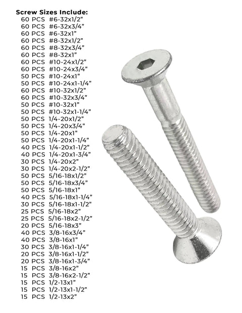 Two 316 stainless steel flat head socket cap screws with listed sizes, Must Have 316 Stainless Steel Flat Head Socket Cap Screws