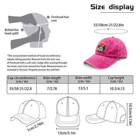 Size guide and measurement for I'm Sexy And I Tow It Vintage Funny Camping RV Camper Truck Hats For Men With Adjustable Straps