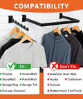 Slatwall Display Accessories Kit With U Shaped Tubing Hang Rails And Waterfall Hooks For Clothing Retail in use, showing compatibility chart