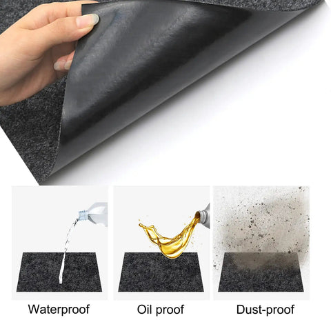 32x84 Inch Garage Floor Mat For Cars And Motorcycles, 3mm Thick Non Slip Oil Absorbent Floor Protector showing waterproof, oil proof, dust proof features