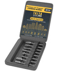 Open case with 8 Piece Carbide Burr Set One Quarter Inch Shank Double Cut Rotary Die Grinder Bits For Wood Carving And Metalworking Durable Pro Grade Tungsten Carbide Bits Versatile Die Grinder Accessories For Smooth Finish.