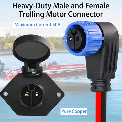 Heavy Duty Trolling Motor Plug And Receptacle Set 50Amp Marine Connector with pure copper for 12V 24V 36V 48V use.