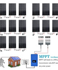 Diagram of the 1800W Home Grid Tie Solar Kit with 15x120W Monocrystalline Panels and 2000W MPPT Inverter for on-grid use