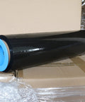 Heavy Duty Black Stretch Wrap 1500 Ft Roll With Hand Saver Handles 15 Inch Wide 70 Gauge Shrink Film on cardboard packaging.