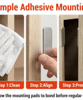 8 Pack Magnetic Cabinet Door Catch Set With Slim Stainless Steel Design Adhesive Mounting steps clean align press