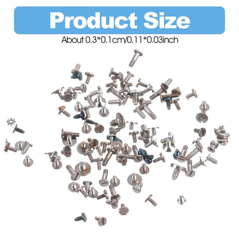 Watch Screws Kit 100 Pieces Micro Screw Assortment scattered on white background, 0.3x0.1cm, silver finish