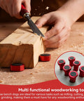 12 Piece Aluminum Alloy Bench Dog Clamp Set For MFT Workbenches With Non Slip Surfaces in use on a wooden block