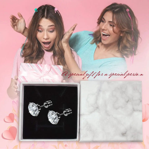Real Good Titanium Flat Back Screw Back Stud Earrings In Crisp White 6Mm Post Hypoallergenic Piercing Jewelry For Sensitive Skin Unisex Total No Fuss Everyday Style in a gift box with excited recipients.