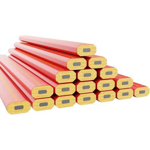 Tough As Nails Carpenter Pencils For Construction And Woodworking Marking Projects featuring durable flat bodies stacked in a set of 8.