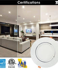 Living room with 6 Inch White Adjustable Gimbal Wafer Downlight 12W 5CCT 2700K 3000K 3500K 4000K 5000K Dimmable displayed