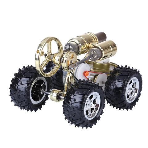 Car Kit With Alcohol Lamp Power Featuring Stirling Engine Tech, Metal Hot Air Car Model For Hands On Science, Thermodynamics STEM Project Toy For Teens And Adults, Real Power Generation And Movement, gold metal 4-wheel model