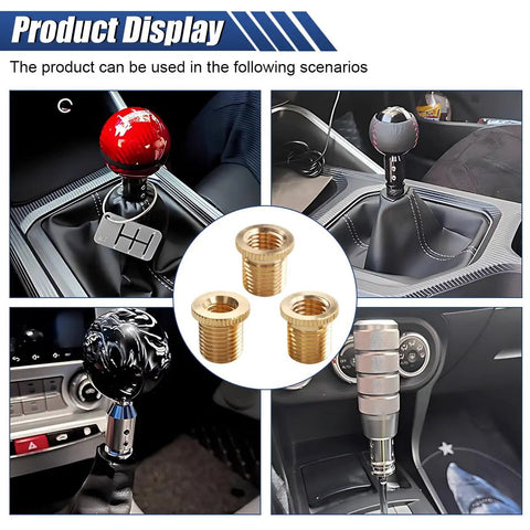Three Pack Universal Shift Knob Thread Adapters For Brass Gear Stick, M8x1.25, M10x1.25, M10x1.5, Easy Install Car Gear Shifter