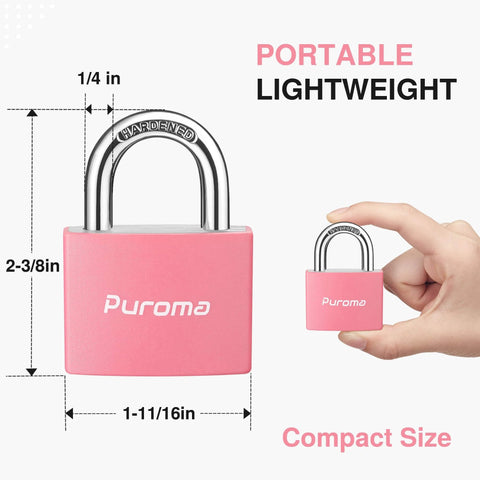 Pink 2 pack aluminum padlocks with 3 keys alike, compact size, 7/8 inch, suitable for gate, fence, shed, and school locker