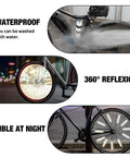 Reflective Spoke Covers 84 Pack For Bikes And Motorcycles on wheels demonstrating waterproof and night visibility features.