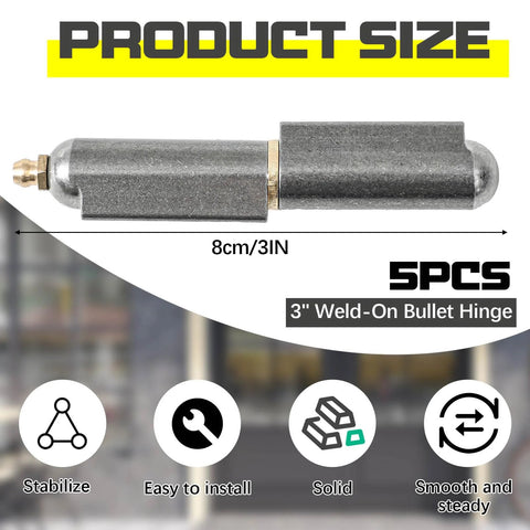 5-pack 3-inch weld-on bullet hinge, carbon steel, for swing doors and trailers.