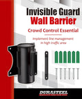 Wall Mount Retractable Belt Barrier With 9.2 Ft Red Belt In Sturdy Black Casing For Indoor And Outdoor Crowd Control