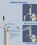 Freestanding Bathtub Faucet Floor Mount Tub Filler Brushed Nickel Brass Mixer Tap Waterfall Spout With Hand Shower 360 Degree Swivel